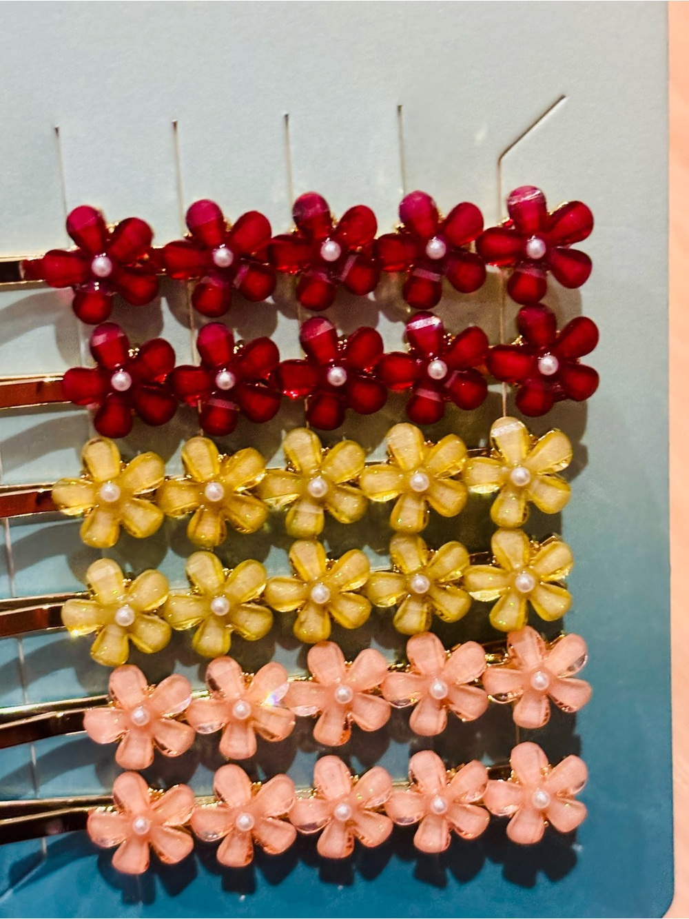 NWT Piper K Flower Hair Bobby pin Clips Set - Red, Yellow, Pink - Picture 4 of 6